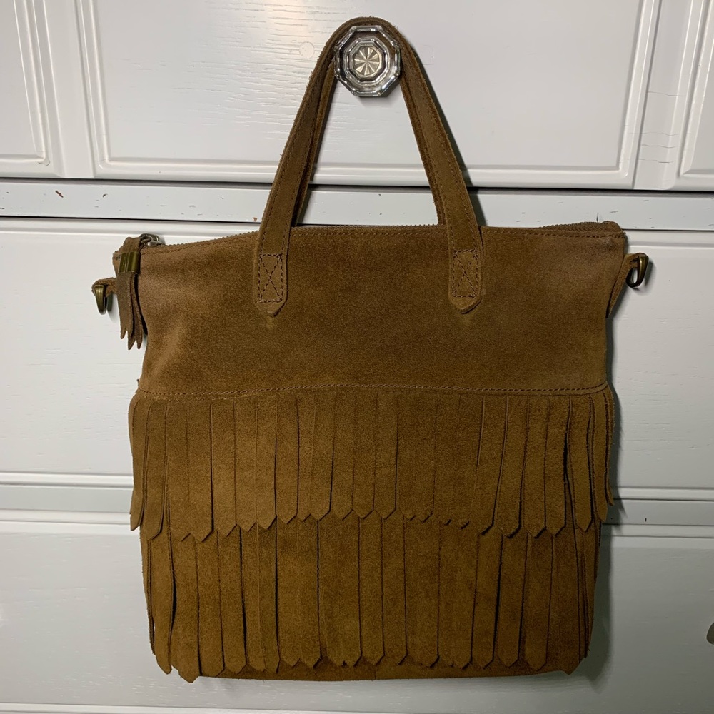 Madewell Suede Fringe Transport Crossbody Brown